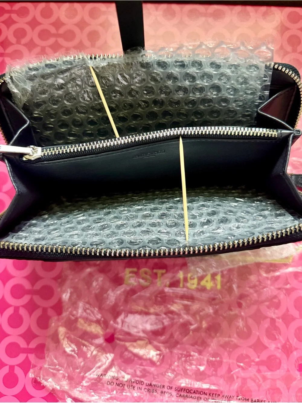 Coach Black Signature Logo Zip Wallet Wristlet
